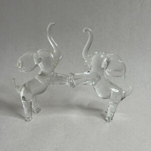 Clear Glass Dancing Elephants Figurine Miniature Collectible